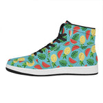 Tropical Watermelon And Pineapple Print High Top Leather Sneakers
