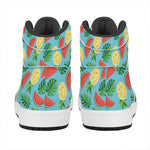 Tropical Watermelon And Pineapple Print High Top Leather Sneakers