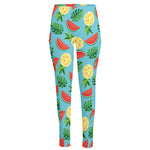 Tropical Watermelon And Pineapple Print High-Waisted Pocket Leggings