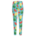 Tropical Watermelon And Pineapple Print High-Waisted Pocket Leggings