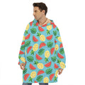 Tropical Watermelon And Pineapple Print Hoodie Blanket