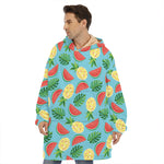 Tropical Watermelon And Pineapple Print Hoodie Blanket