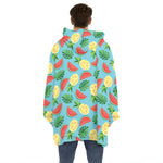 Tropical Watermelon And Pineapple Print Hoodie Blanket
