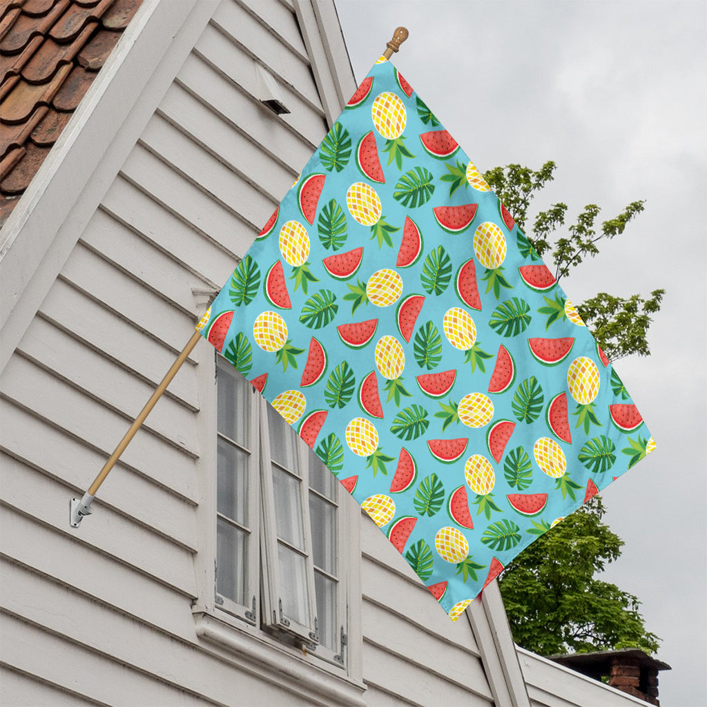 Tropical Watermelon And Pineapple Print House Flag