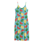 Tropical Watermelon And Pineapple Print Jersey Midi Cami Dress