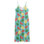 Tropical Watermelon And Pineapple Print Jersey Midi Cami Dress