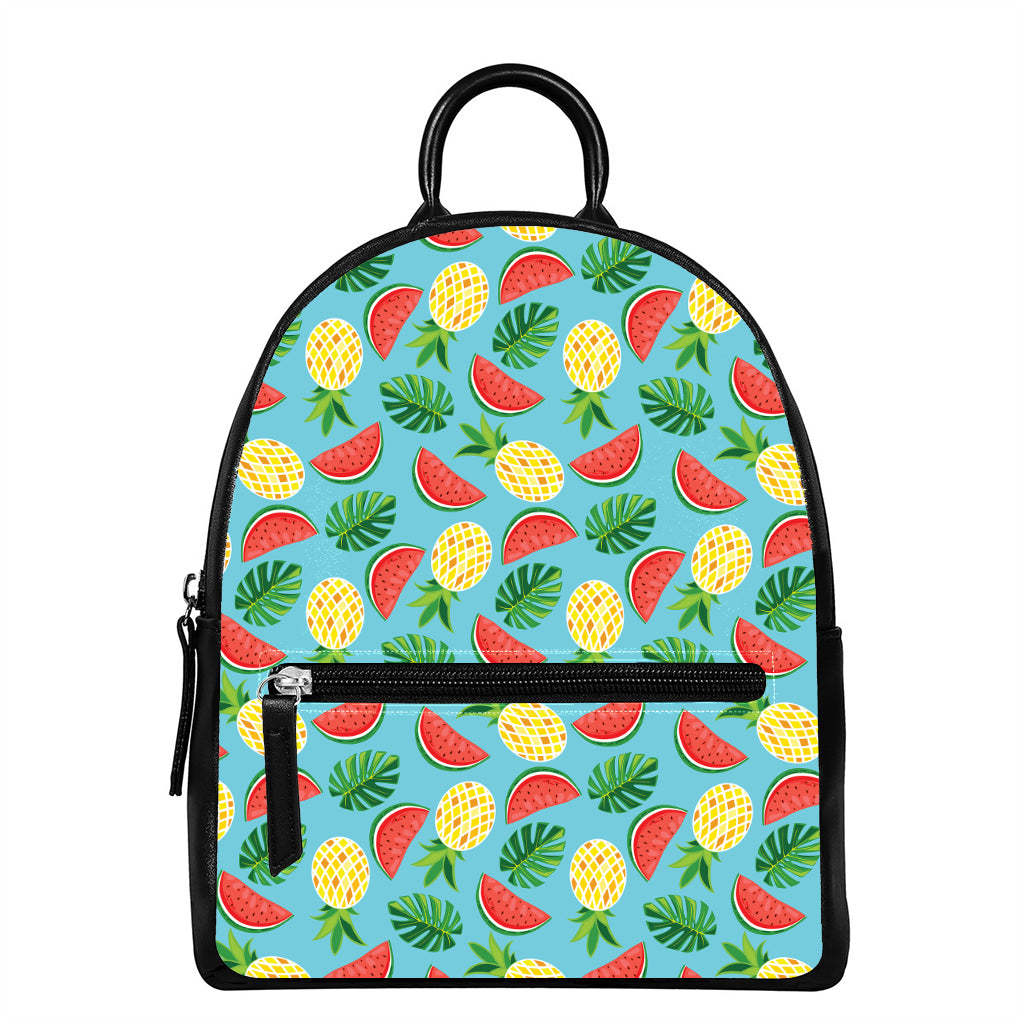 Tropical Watermelon And Pineapple Print Leather Backpack