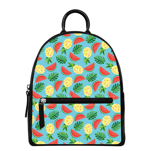 Tropical Watermelon And Pineapple Print Leather Backpack