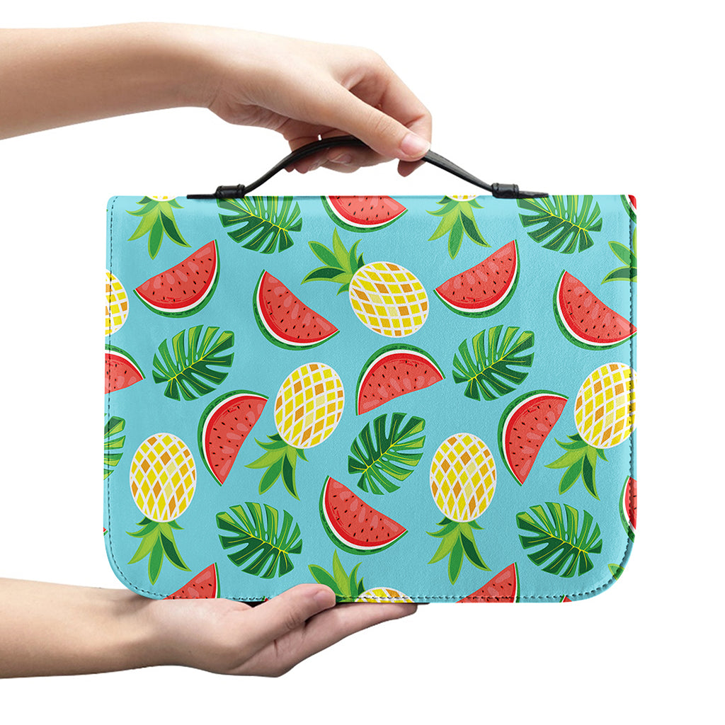 Tropical Watermelon And Pineapple Print Leather Bible Cover