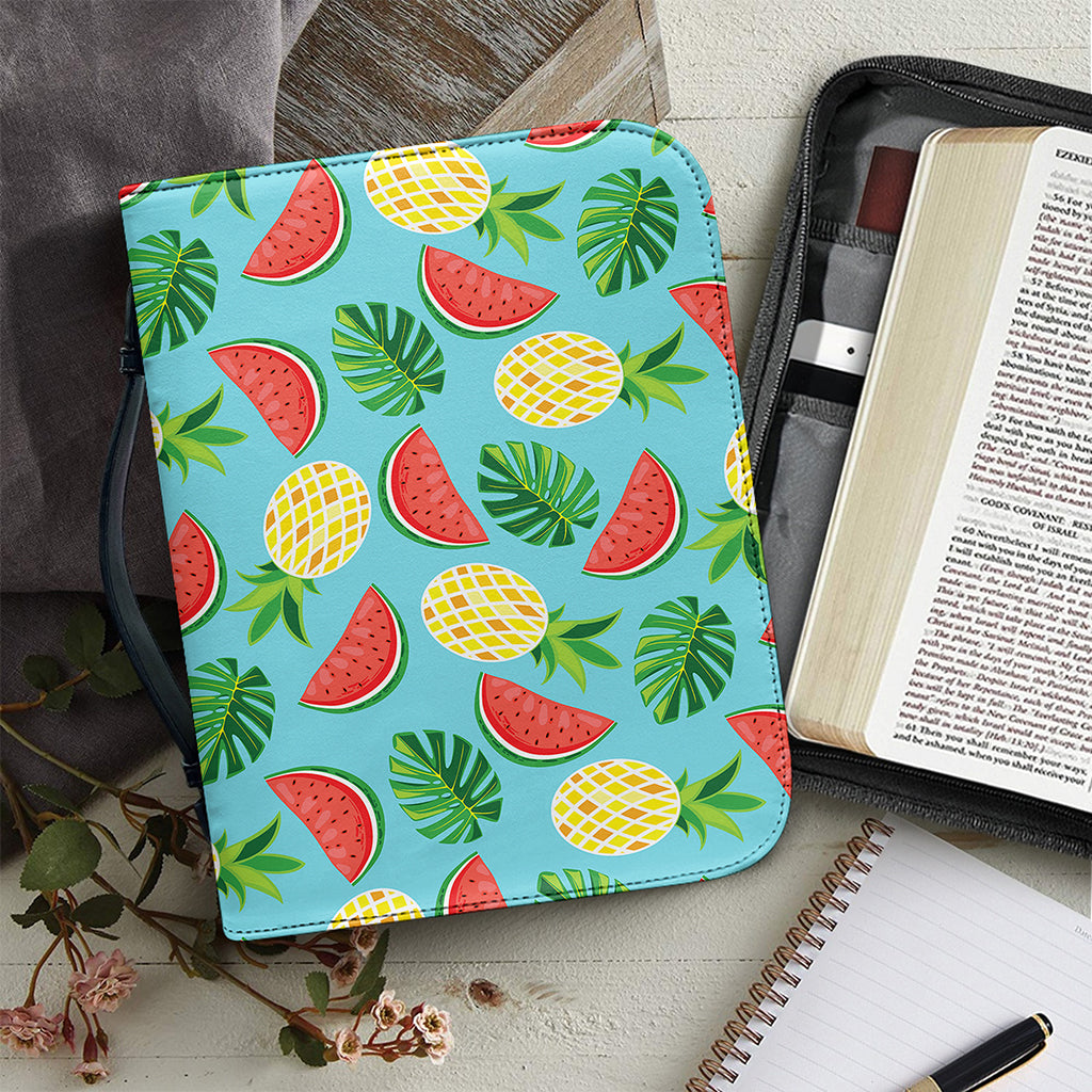 Tropical Watermelon And Pineapple Print Leather Bible Cover