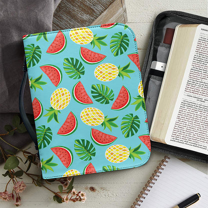 Tropical Watermelon And Pineapple Print Leather Bible Cover