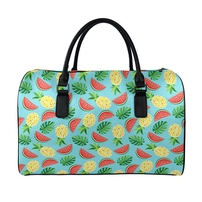 Tropical Watermelon And Pineapple Print Leather Duffle Bag