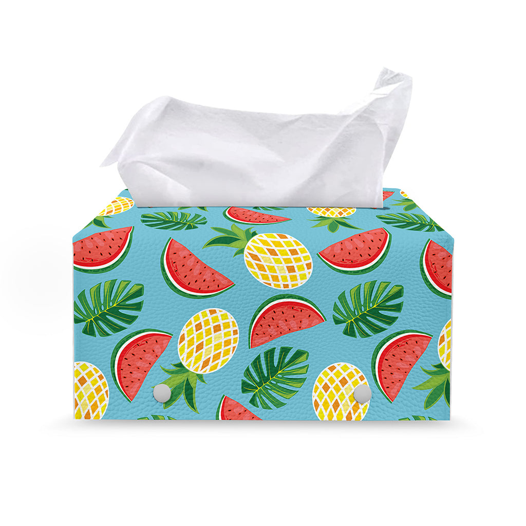Tropical Watermelon And Pineapple Print Leather Tissue Box Cover