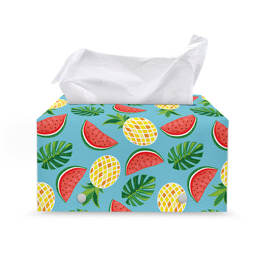 Tropical Watermelon And Pineapple Print Leather Tissue Box Cover