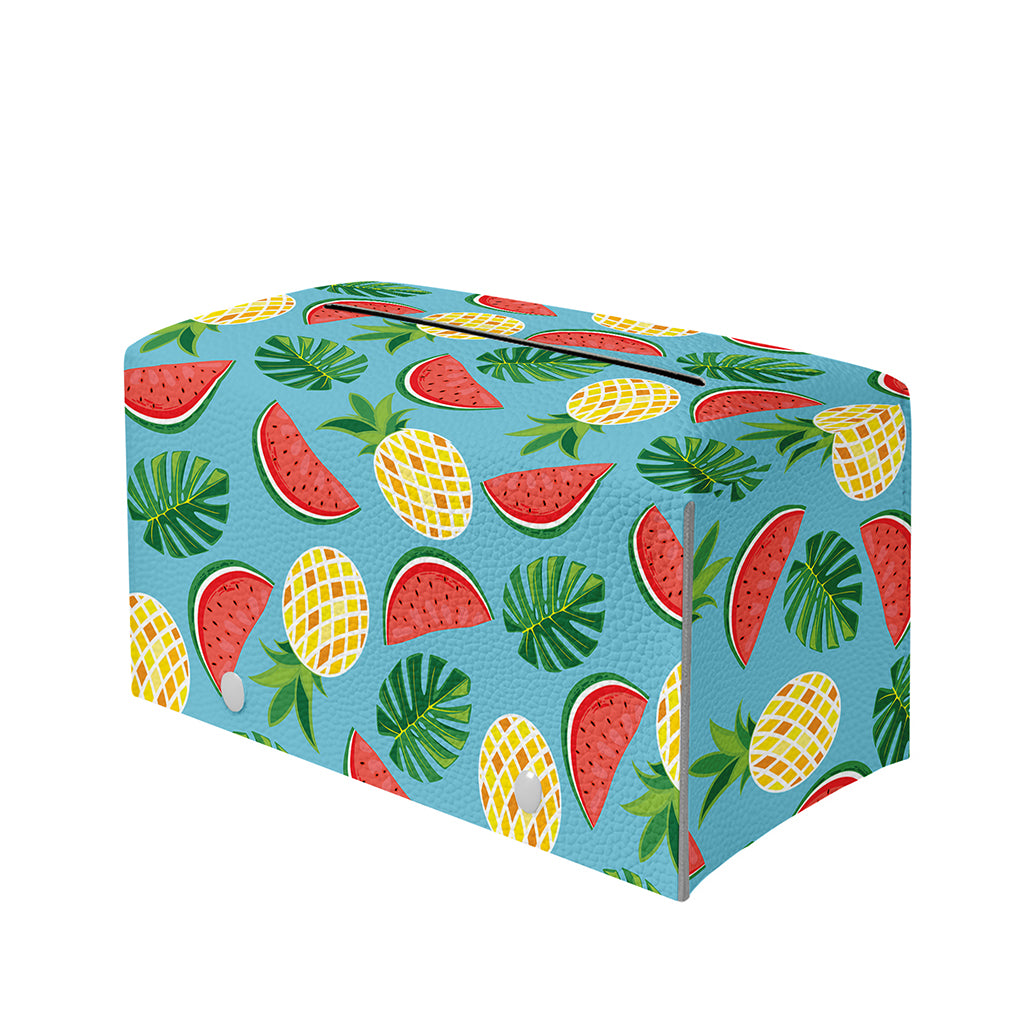 Tropical Watermelon And Pineapple Print Leather Tissue Box Cover