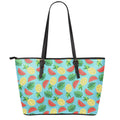 Tropical Watermelon And Pineapple Print Leather Tote Bag With Zipper