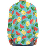 Tropical Watermelon And Pineapple Print Long Sleeve Baseball Jersey