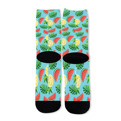 Tropical Watermelon And Pineapple Print Long Socks