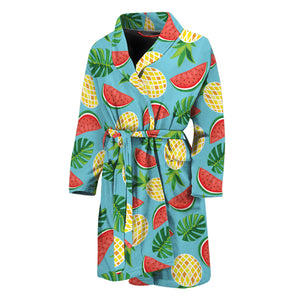 Tropical Watermelon And Pineapple Print Men's Bathrobe