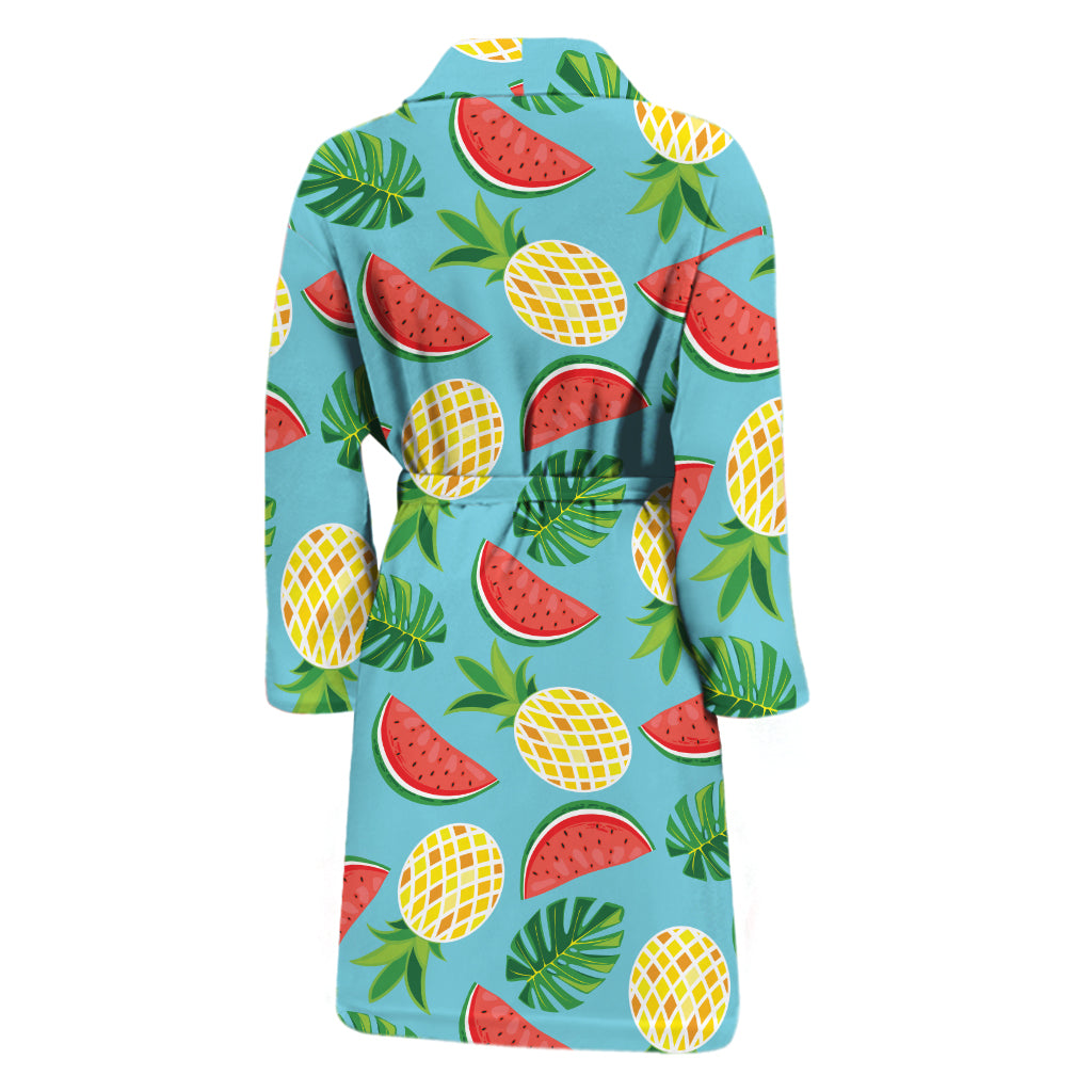 Tropical Watermelon And Pineapple Print Men's Bathrobe