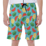 Tropical Watermelon And Pineapple Print Men's Beach Shorts