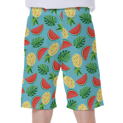 Tropical Watermelon And Pineapple Print Men's Beach Shorts