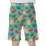 Tropical Watermelon And Pineapple Print Men's Beach Shorts