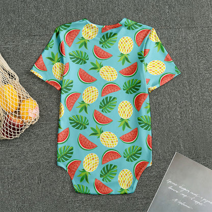 Tropical Watermelon And Pineapple Print Men's Bodysuit