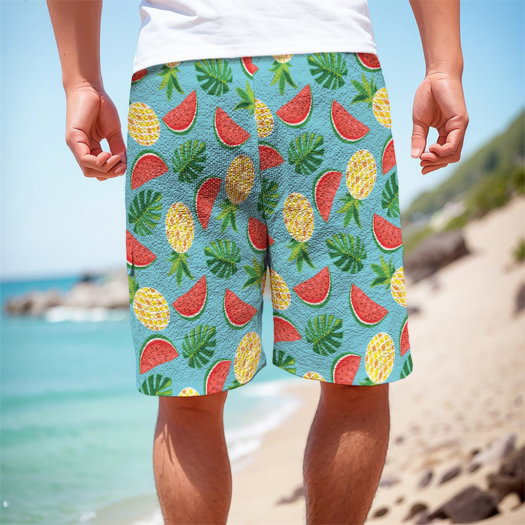 Tropical Watermelon And Pineapple Print Men's Cargo Shorts