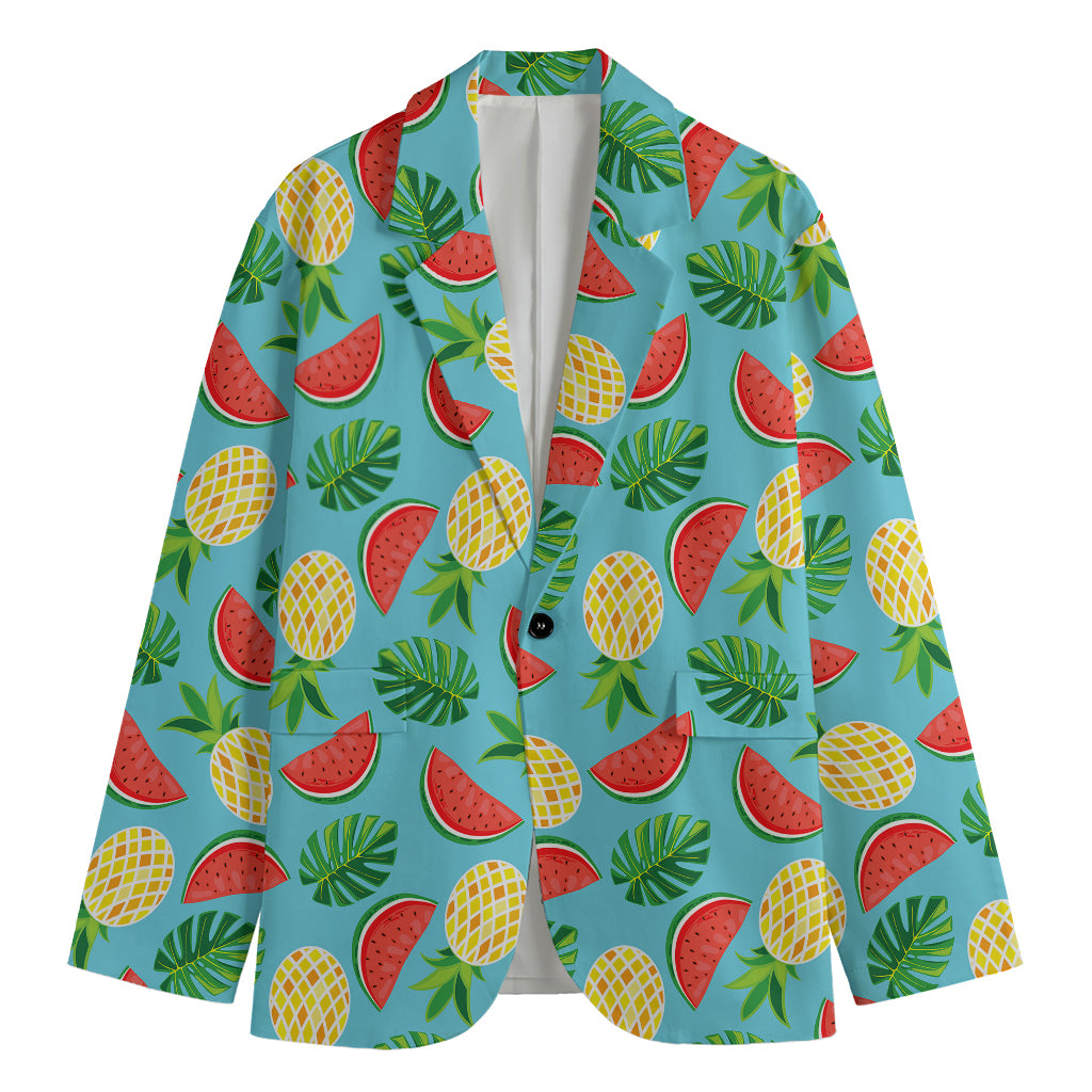 Tropical Watermelon And Pineapple Print Men's Cotton Blazer