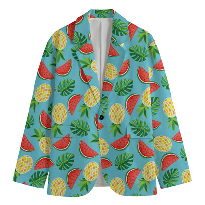 Tropical Watermelon And Pineapple Print Men's Cotton Blazer