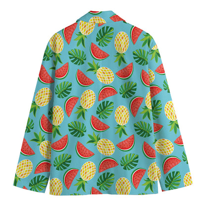 Tropical Watermelon And Pineapple Print Men's Cotton Blazer