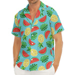 Tropical Watermelon And Pineapple Print Men's Deep V-Neck Shirt