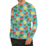 Tropical Watermelon And Pineapple Print Men's Long Sleeve Rash Guard