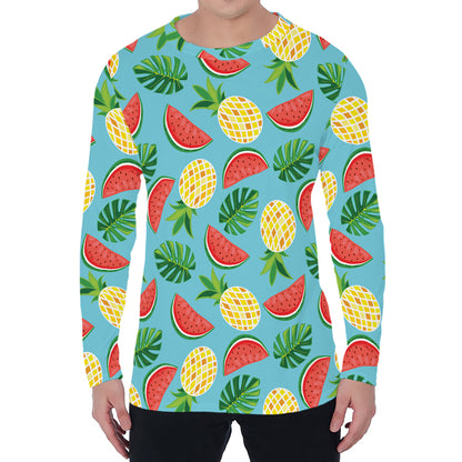 Tropical Watermelon And Pineapple Print Men's Long Sleeve T-Shirt