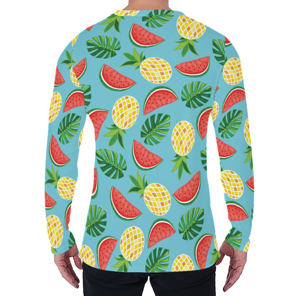 Tropical Watermelon And Pineapple Print Men's Long Sleeve T-Shirt