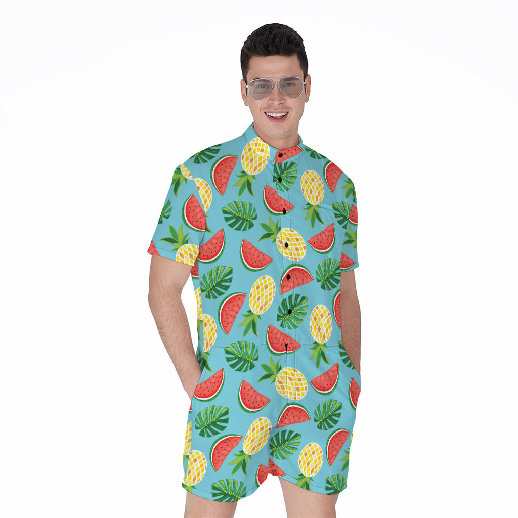 Tropical Watermelon And Pineapple Print Men's Rompers