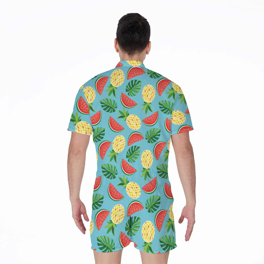 Tropical Watermelon And Pineapple Print Men's Rompers