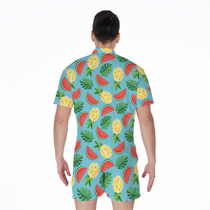 Tropical Watermelon And Pineapple Print Men's Rompers