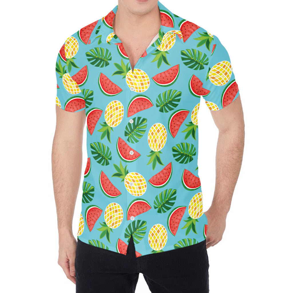 Tropical Watermelon And Pineapple Print Men's Shirt