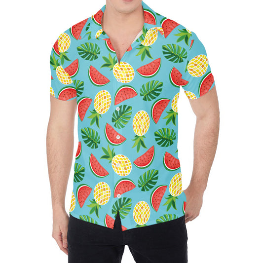 Tropical Watermelon And Pineapple Print Men's Shirt