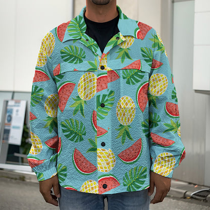 Tropical Watermelon And Pineapple Print Men's Shirt Jacket