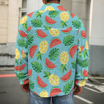 Tropical Watermelon And Pineapple Print Men's Shirt Jacket