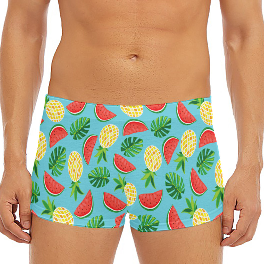 Tropical Watermelon And Pineapple Print Men's Short Boxer Briefs
