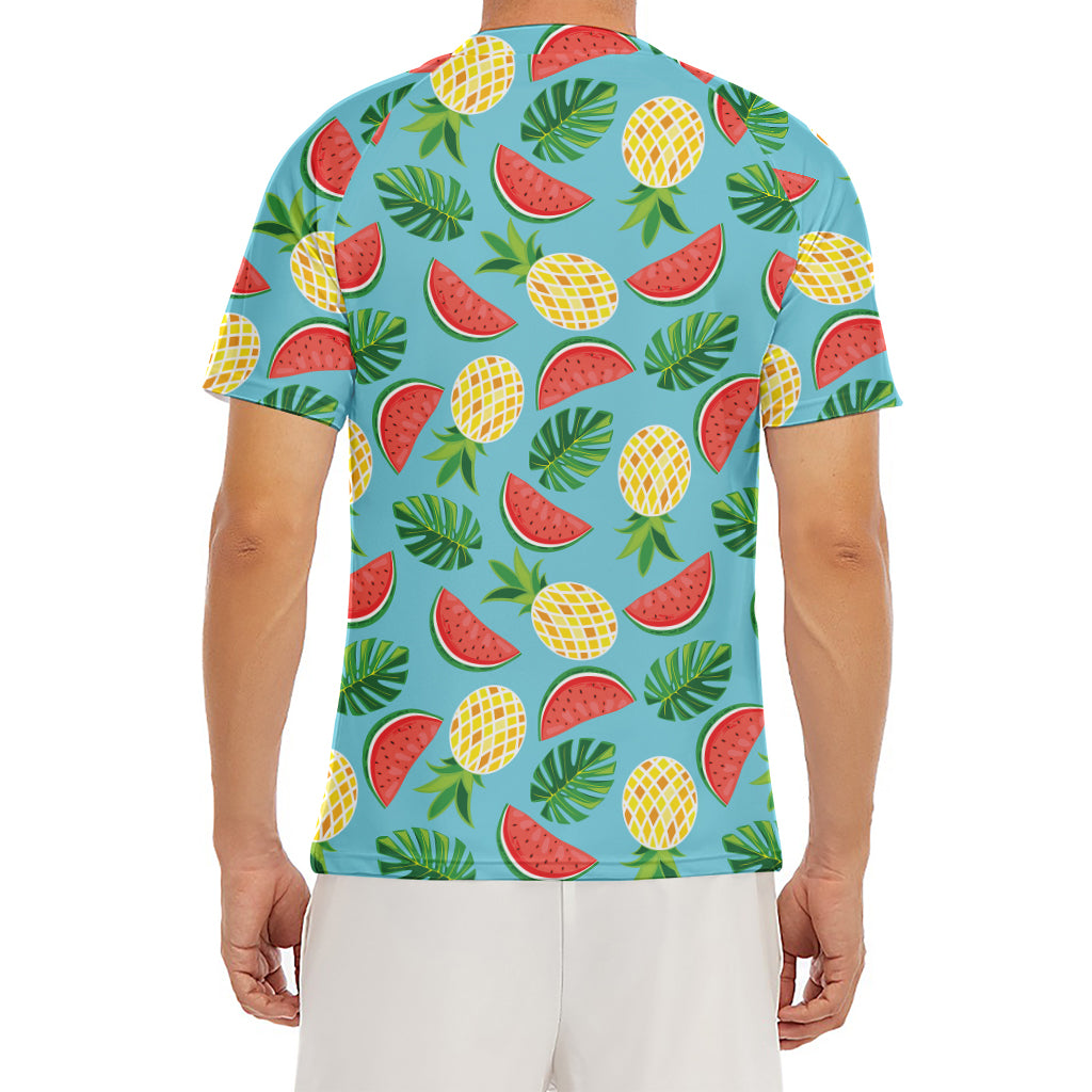 Tropical Watermelon And Pineapple Print Men's Short Sleeve Rash Guard