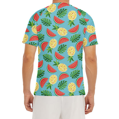 Tropical Watermelon And Pineapple Print Men's Short Sleeve Rash Guard