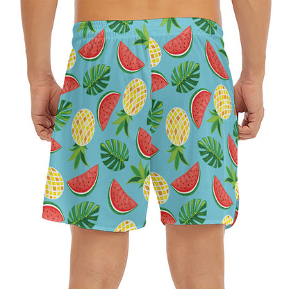 Tropical Watermelon And Pineapple Print Men's Split Running Shorts