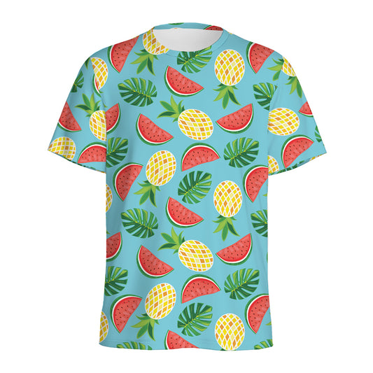 Tropical Watermelon And Pineapple Print Men's Sports T-Shirt