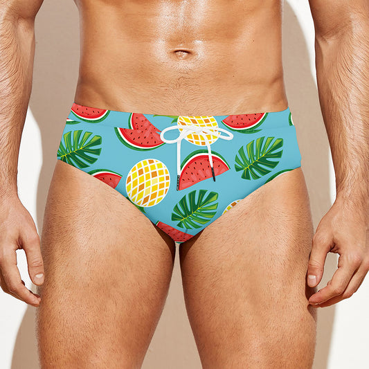 Tropical Watermelon And Pineapple Print Men's Swim Briefs