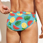 Tropical Watermelon And Pineapple Print Men's Swim Briefs